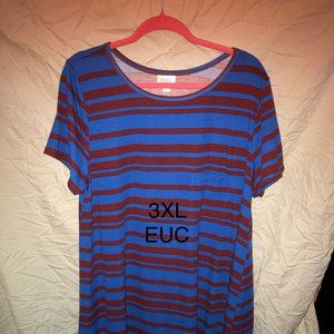 LULAROE CARLY -EUC 3XL BLUE WITH BURGUNDY STRIPE